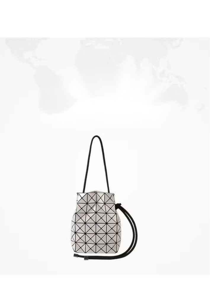 Diamond Geometric Plaid Drawstring Bucket Bag Silver Ladies Fashion Versatile Style - Image 1
